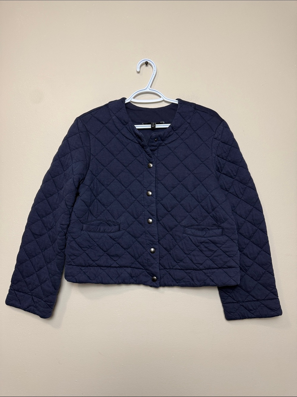 Banana Republic Quilted Navy Snap-Front Cropped Jacket size S